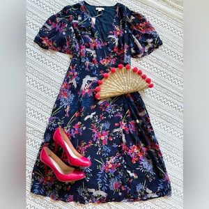Monsoon navy floral midi dress size US 8